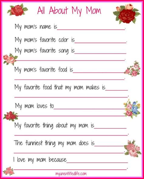 All About My Mom Free Printable